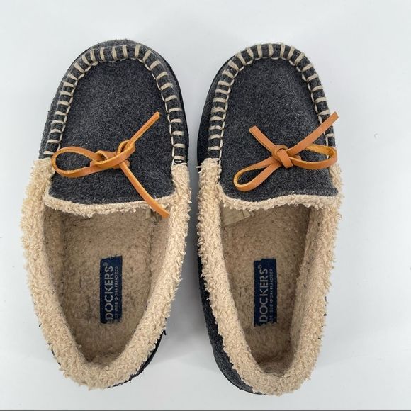 Dockers Boy’s Navy Blue Indoor/Outdoor Faux Fur Moccasin Slippers Medium 13/1 - Picture 7 of 12